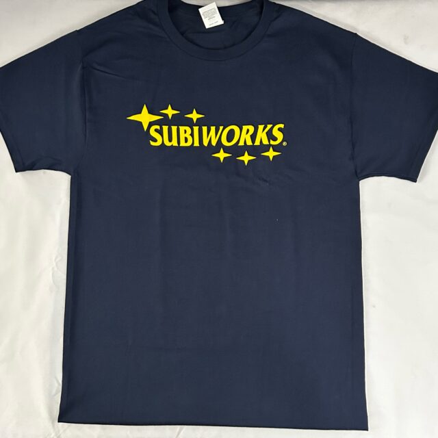 navy blue t shirt w yellow logo
